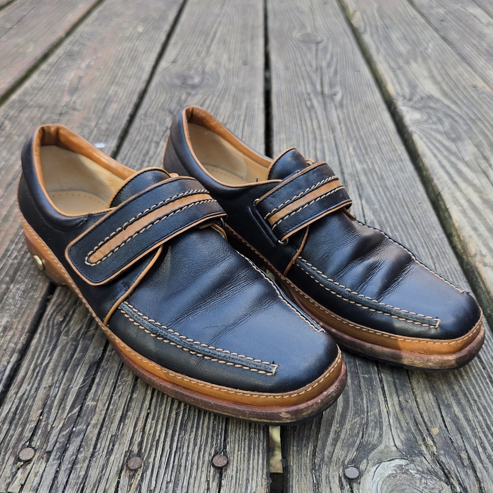 Walter Genuin Womens Golf Shoes Black-Brown Leather, Size 37 EU, Handmade, Italy